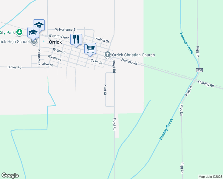 map of restaurants, bars, coffee shops, grocery stores, and more near 109 Kent Street in Orrick