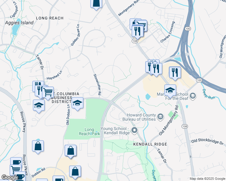 map of restaurants, bars, coffee shops, grocery stores, and more near 8547 Black Star Circle in Columbia