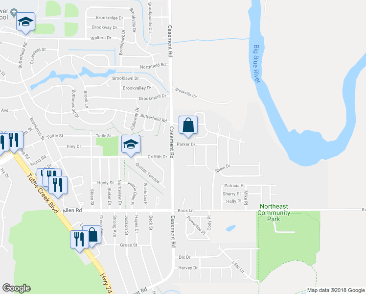 map of restaurants, bars, coffee shops, grocery stores, and more near 112 Parker Drive in Manhattan
