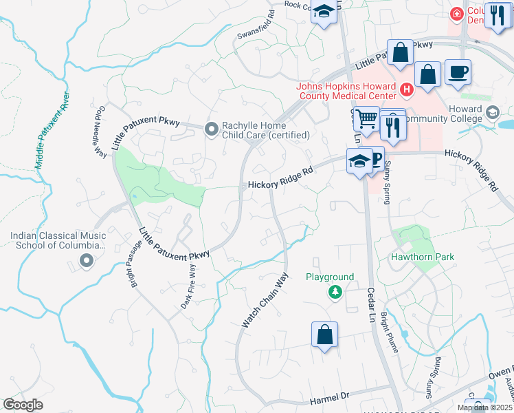 map of restaurants, bars, coffee shops, grocery stores, and more near 5910 Watch Chain Way in Columbia