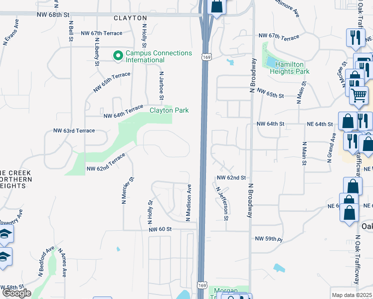 map of restaurants, bars, coffee shops, grocery stores, and more near 901 Northwest 63rd Street in Kansas City
