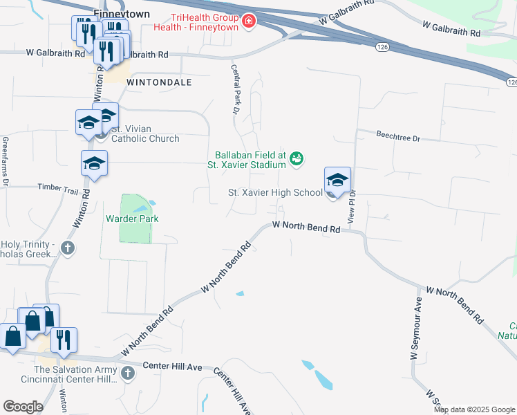 map of restaurants, bars, coffee shops, grocery stores, and more near 850 South Meadow Circle in Cincinnati