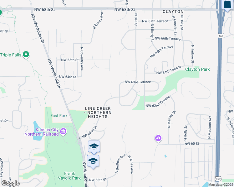 map of restaurants, bars, coffee shops, grocery stores, and more near 6306 North Bedford Avenue in Kansas City