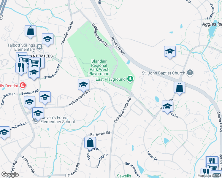 map of restaurants, bars, coffee shops, grocery stores, and more near 9358 Reader Lane in Columbia
