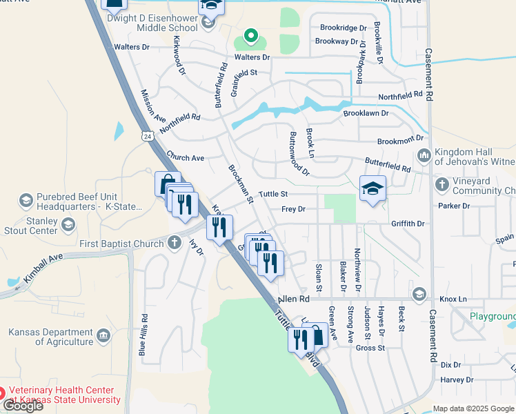 map of restaurants, bars, coffee shops, grocery stores, and more near 2336 Brockman St in Manhattan