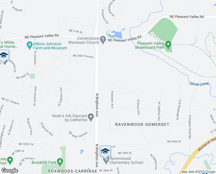 map of restaurants, bars, coffee shops, grocery stores, and more near 6305 North Quincy Avenue in Kansas City
