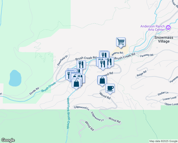 map of restaurants, bars, coffee shops, grocery stores, and more near 30 Anderson Lane in Snowmass Village