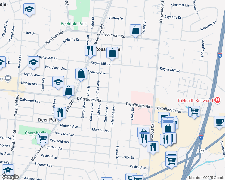 map of restaurants, bars, coffee shops, grocery stores, and more near 4555 Taylor Avenue in Cincinnati