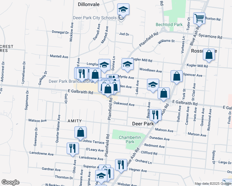 map of restaurants, bars, coffee shops, grocery stores, and more near 4110 East Galbraith Road in Cincinnati