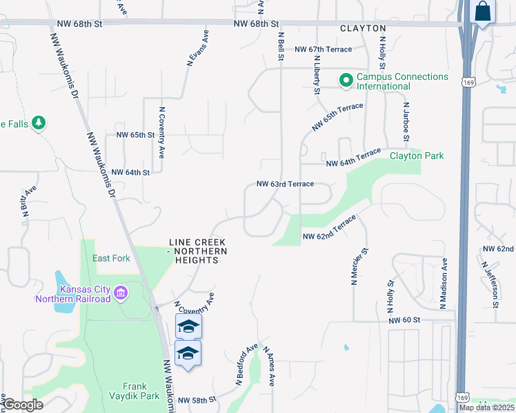 map of restaurants, bars, coffee shops, grocery stores, and more near 6309 North Bell Street in Kansas City