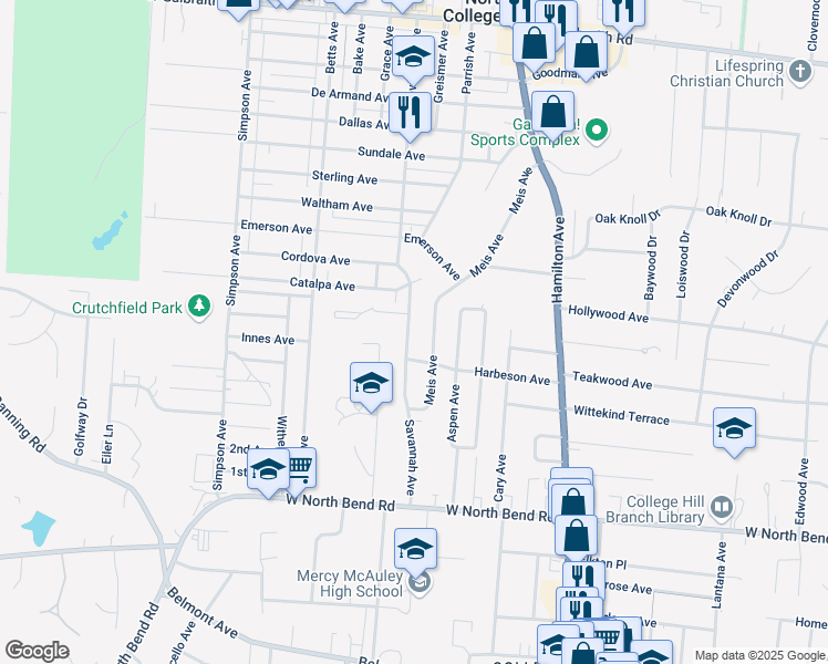 map of restaurants, bars, coffee shops, grocery stores, and more near 6362 Savannah Avenue in Cincinnati