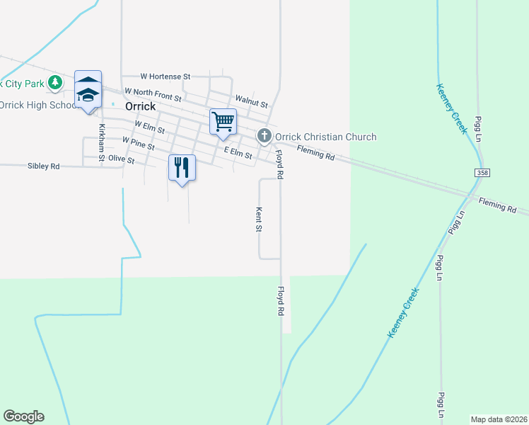 map of restaurants, bars, coffee shops, grocery stores, and more near 109 Kent Street in Orrick