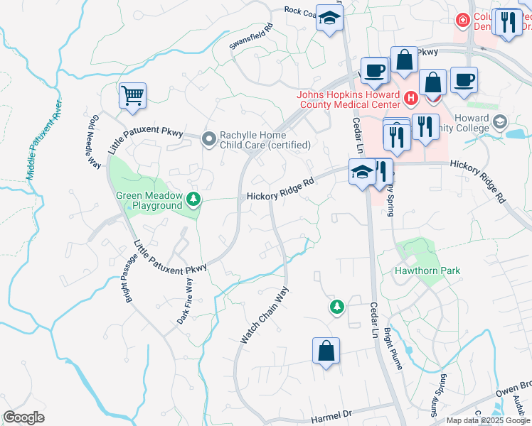 map of restaurants, bars, coffee shops, grocery stores, and more near 5914 Watch Chain Way in Columbia