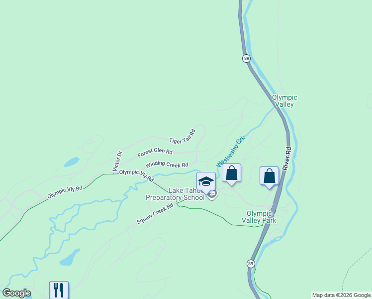 map of restaurants, bars, coffee shops, grocery stores, and more near 250 Forest Glen Road in Tahoe City