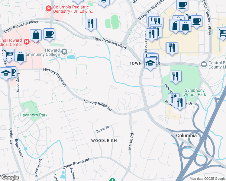 map of restaurants, bars, coffee shops, grocery stores, and more near 10364 College Square in Columbia