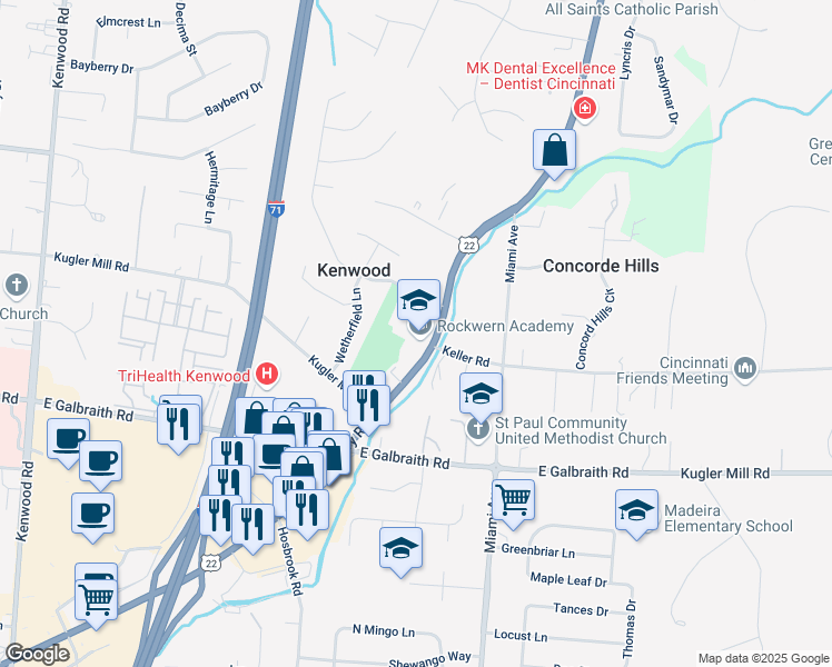map of restaurants, bars, coffee shops, grocery stores, and more near 8401 U.S. 22 in Cincinnati