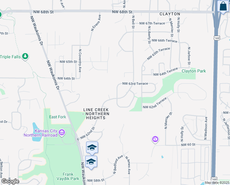 map of restaurants, bars, coffee shops, grocery stores, and more near 6306 North Bedford Avenue in Kansas City
