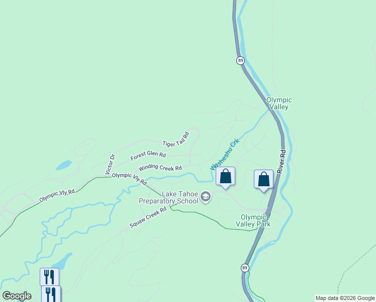 map of restaurants, bars, coffee shops, grocery stores, and more near 250 Forest Glen Road in Tahoe City