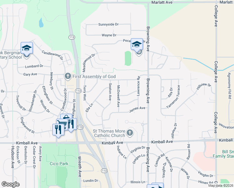 map of restaurants, bars, coffee shops, grocery stores, and more near 2201 McDowell Avenue in Manhattan
