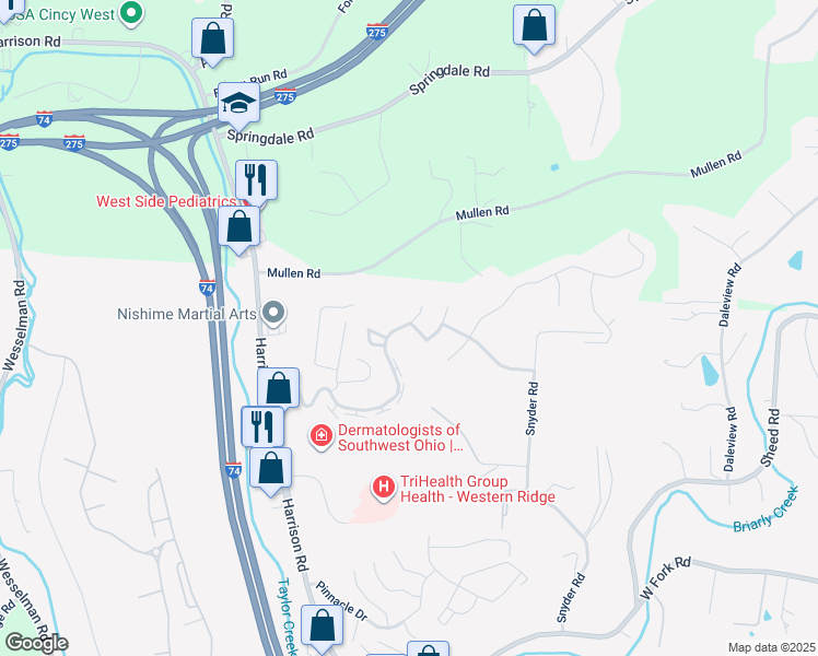 map of restaurants, bars, coffee shops, grocery stores, and more near 7000 Boulder Path Drive in Cincinnati