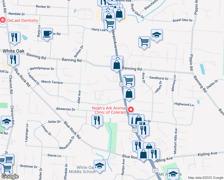 map of restaurants, bars, coffee shops, grocery stores, and more near 3041 Preserve Lane in Cincinnati