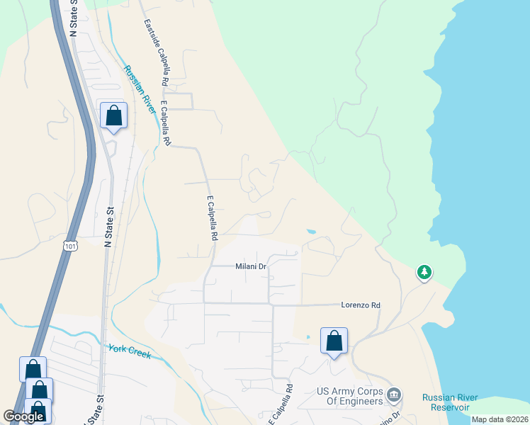 map of restaurants, bars, coffee shops, grocery stores, and more near 400 Deghi Lane in Ukiah