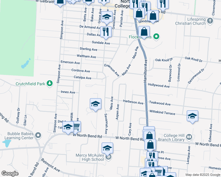 map of restaurants, bars, coffee shops, grocery stores, and more near 6362 Savannah Avenue in Cincinnati
