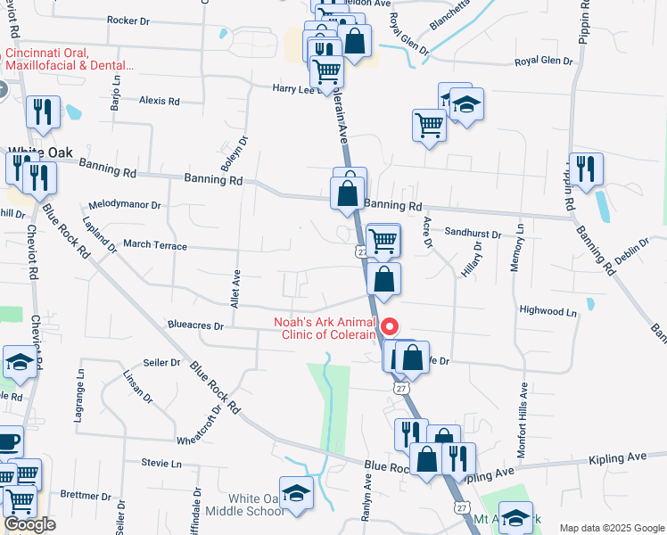 map of restaurants, bars, coffee shops, grocery stores, and more near 3041 Preserve Lane in Cincinnati