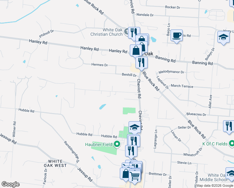 map of restaurants, bars, coffee shops, grocery stores, and more near 3661 Riehle Road in Cincinnati