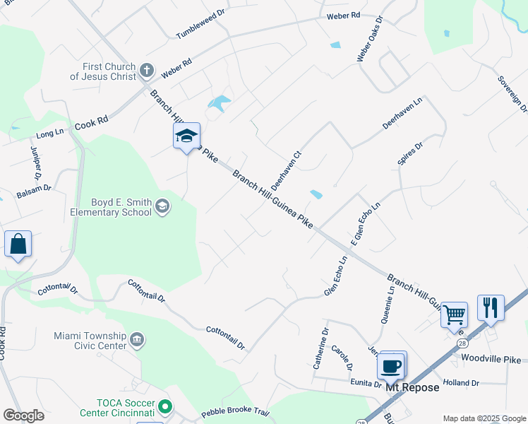 map of restaurants, bars, coffee shops, grocery stores, and more near 1097 Deerhaven Court in Milford