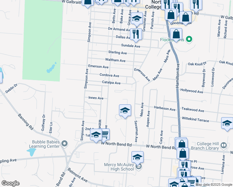 map of restaurants, bars, coffee shops, grocery stores, and more near 1910 Savannah Way in Cincinnati