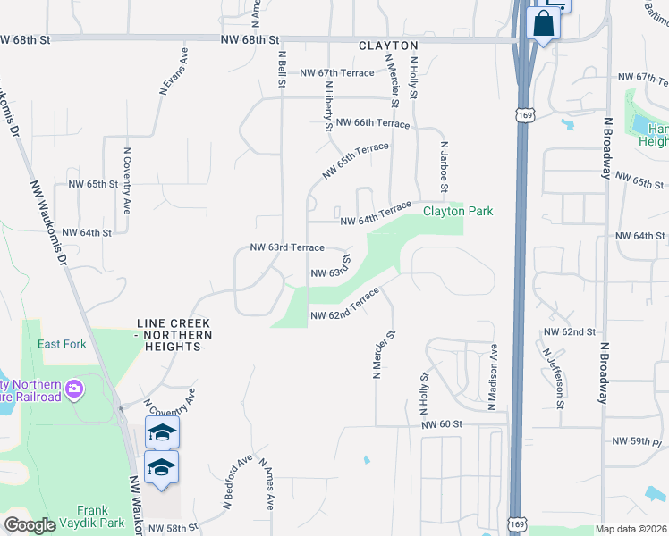 map of restaurants, bars, coffee shops, grocery stores, and more near 1503 Northwest 63rd Street in Kansas City