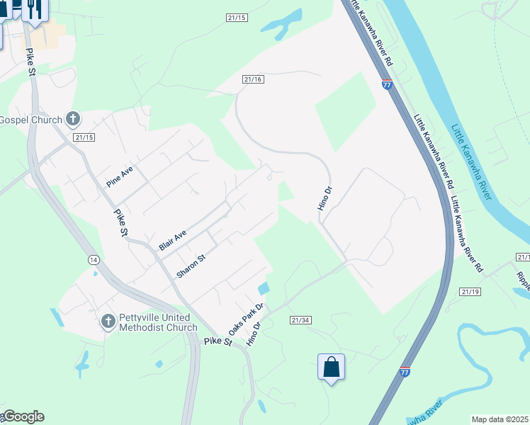 map of restaurants, bars, coffee shops, grocery stores, and more near 22 Sharon Street in Mineral Wells