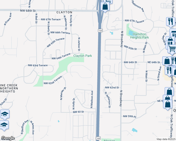 map of restaurants, bars, coffee shops, grocery stores, and more near 901 Northwest 63rd Street in Kansas City