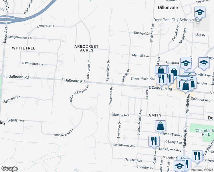 map of restaurants, bars, coffee shops, grocery stores, and more near 8141 Sagamore Drive in Cincinnati