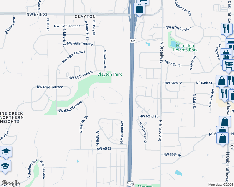 map of restaurants, bars, coffee shops, grocery stores, and more near 901 Northwest 63rd Street in Kansas City