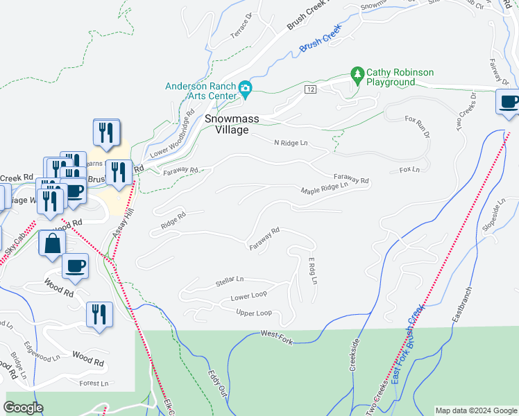 map of restaurants, bars, coffee shops, grocery stores, and more near 1047 Free Silver Court in Snowmass Village