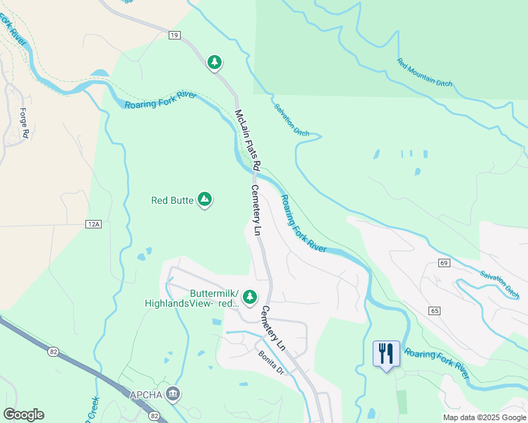 map of restaurants, bars, coffee shops, grocery stores, and more near 1445 Red Butte Drive in Aspen