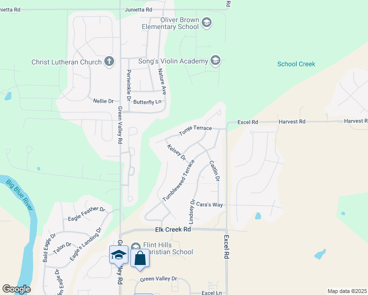 map of restaurants, bars, coffee shops, grocery stores, and more near 6126 Brookes Way in Manhattan