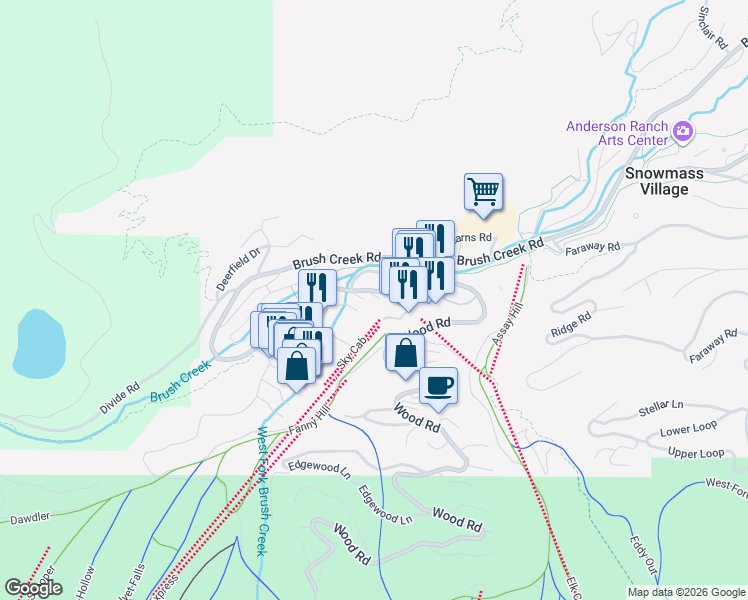 map of restaurants, bars, coffee shops, grocery stores, and more near 84 Carriage Way in Snowmass Village