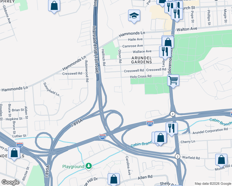 map of restaurants, bars, coffee shops, grocery stores, and more near 6020 Olson Road in Brooklyn Park