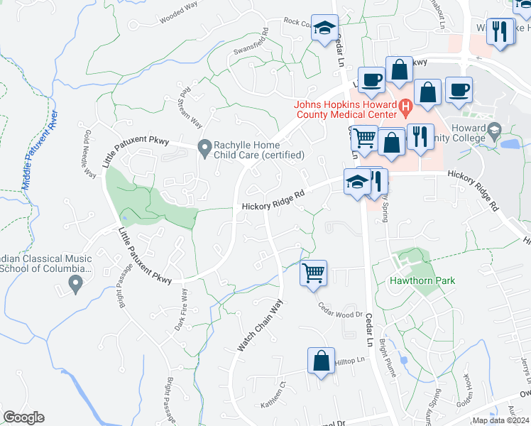 map of restaurants, bars, coffee shops, grocery stores, and more near 5901 Watch Chain Way in Columbia