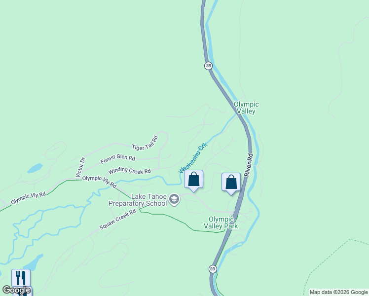 map of restaurants, bars, coffee shops, grocery stores, and more near 160 Winding Creek Road in Tahoe City