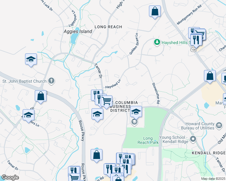 map of restaurants, bars, coffee shops, grocery stores, and more near 8792 Tamar Drive in Columbia