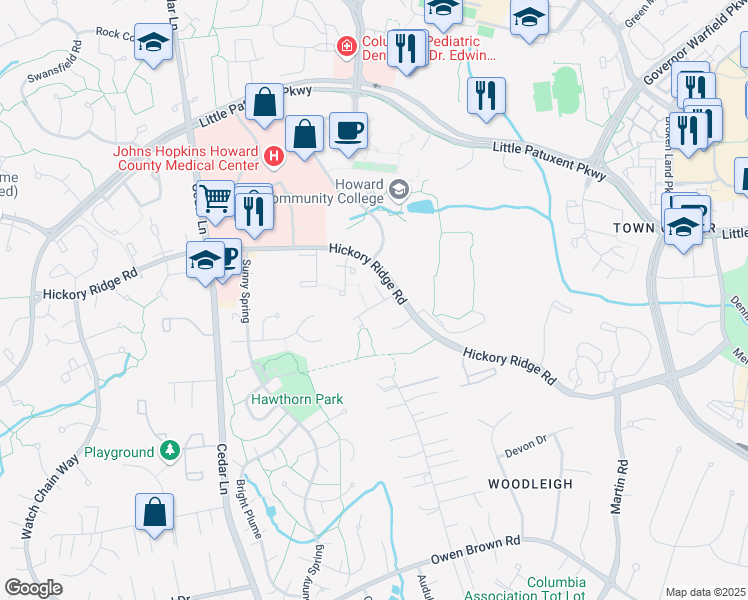 map of restaurants, bars, coffee shops, grocery stores, and more near 10642 High Beam Court in Columbia