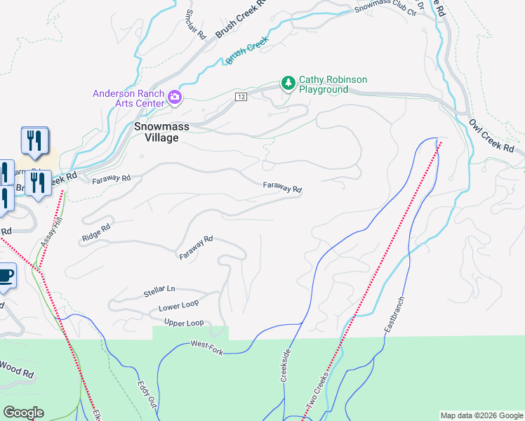 map of restaurants, bars, coffee shops, grocery stores, and more near 623 Free Silver Court in Snowmass Village