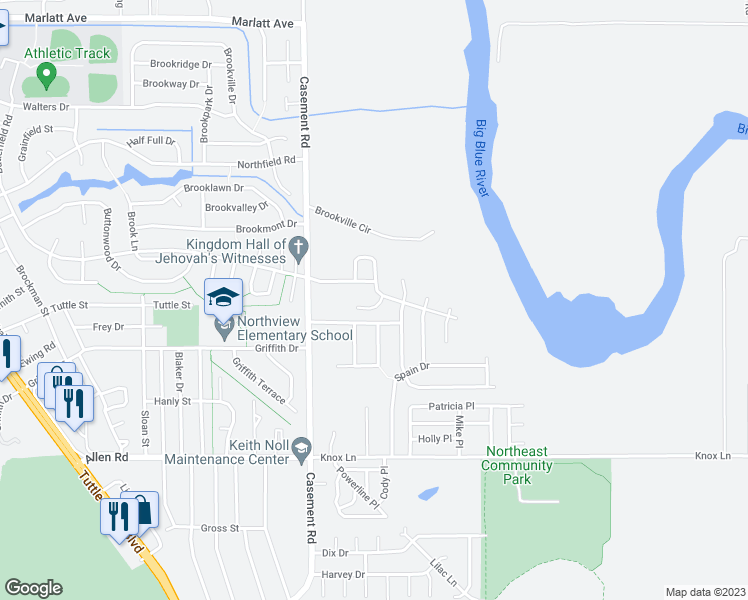 map of restaurants, bars, coffee shops, grocery stores, and more near 2321 Vineyard Circle in Manhattan