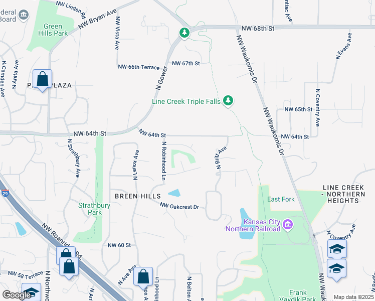 map of restaurants, bars, coffee shops, grocery stores, and more near 3506 Northwest 63rd Terrace in Kansas City