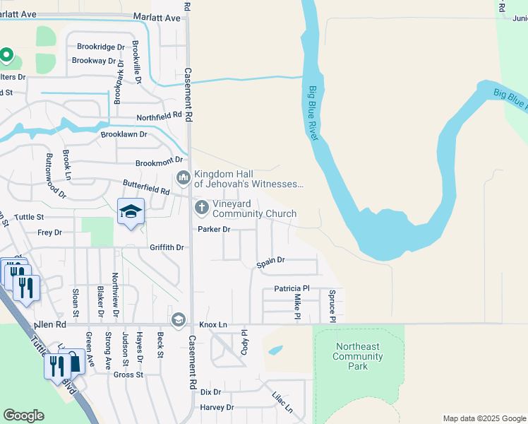 map of restaurants, bars, coffee shops, grocery stores, and more near 301 Hackberry Avenue in Manhattan