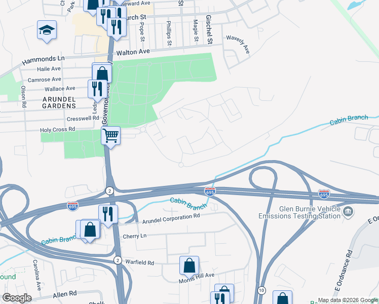 map of restaurants, bars, coffee shops, grocery stores, and more near 110 Bethlehem Place in Brooklyn Park